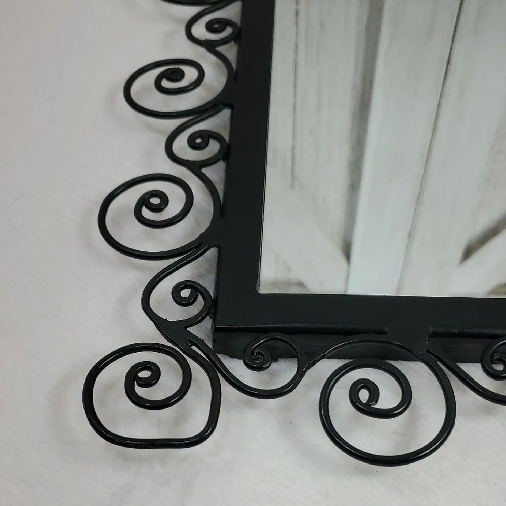 Elegant Black Wrought Iron Wall Mirror with Swirls